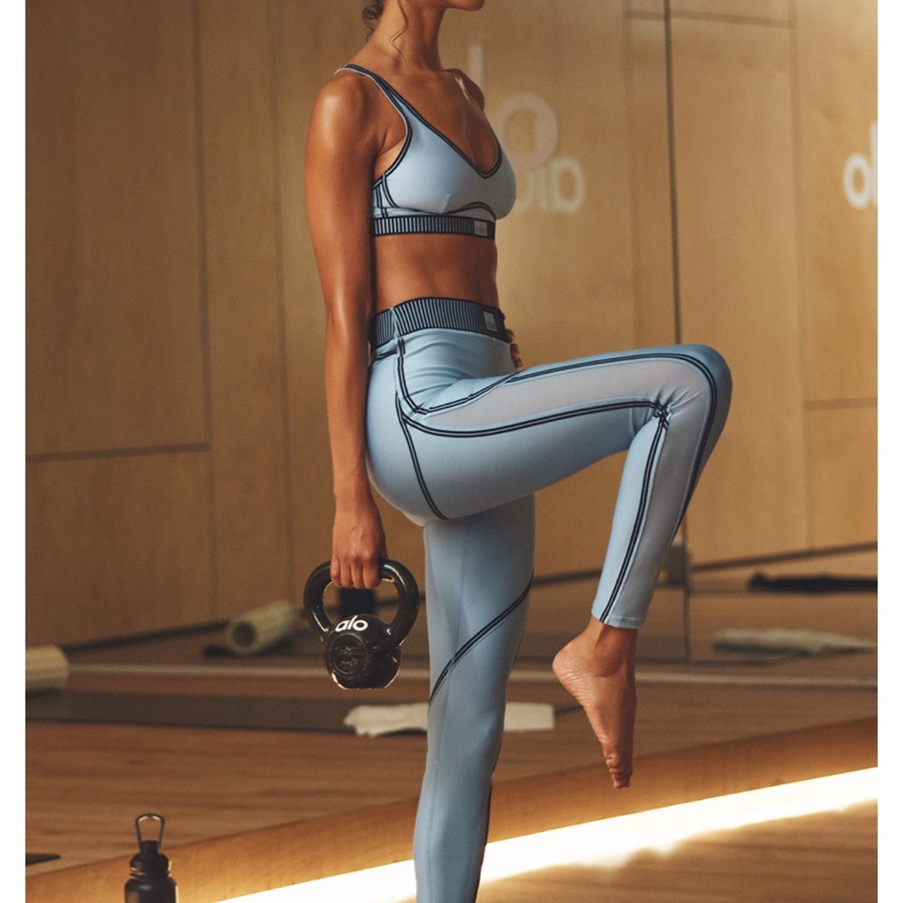 Alo Yoga Celestial Blue Airlift Mesh Line Up high waisted leggings